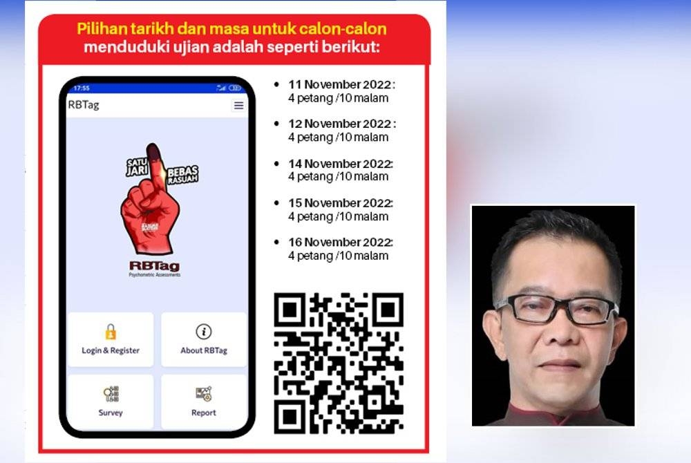 Ujian psikometrik Rasuah Busters (RBTag) terbukti mempunyai pelbagai kelebihan bukan sahaja kepada diri malah berupaya membentuk sebuah negara yang stabil dan maju jaya. Gambar kecil: Rosmadi