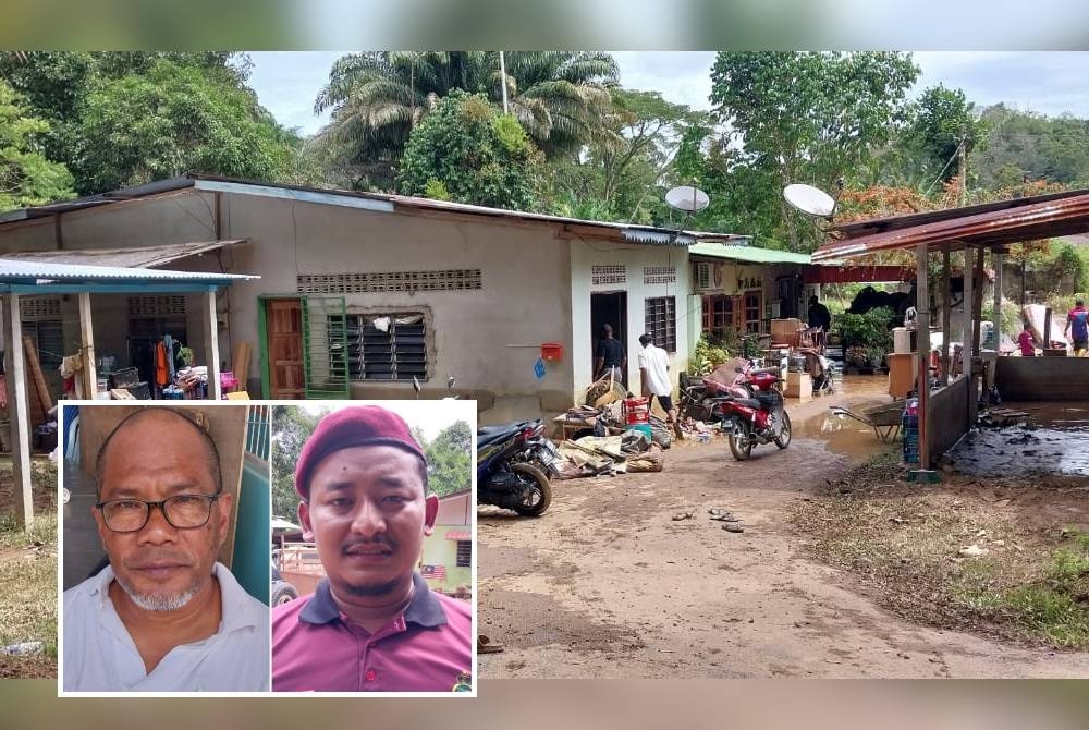 Keadaan rumah penduduk selepas dilanda banjir pada Rabu. (Gambar kecil: Abdul Mukti Abdul Mutalib, Mohamad Amin)