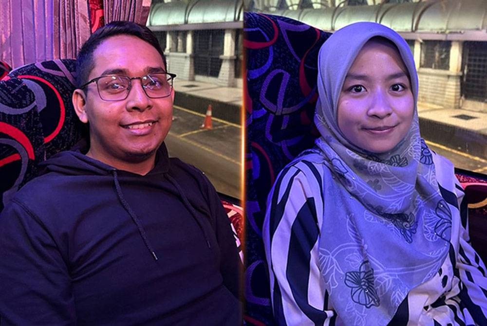 Muhammad Ammar Faiz Mohd Zain dan Nur Nabilah Mohd Naji mengucapkan penghargaan kepada inisiatif menyediakan bas percuma ini bagi mereka yang ingin pulang mengundi.