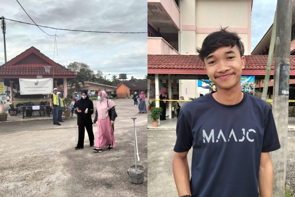 Nurul Faqihah Az-Zahra Mohd Hashim bersama ibunya mengundi di SK Kampong Delima dan Mohamad Azri Amin