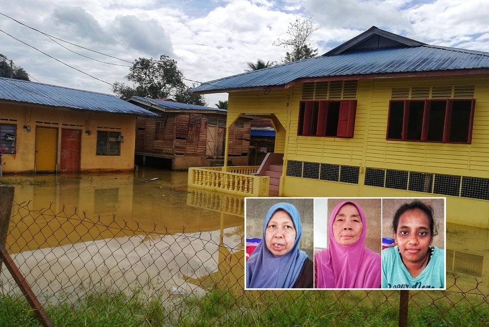 Antara rumah penduduk di Kampung Batu Kapor, Temerloh yang terjejas akibat banjir pada Isnin. (Gambar kecil dari kiri:Nazilah, Saridah, Shakila)