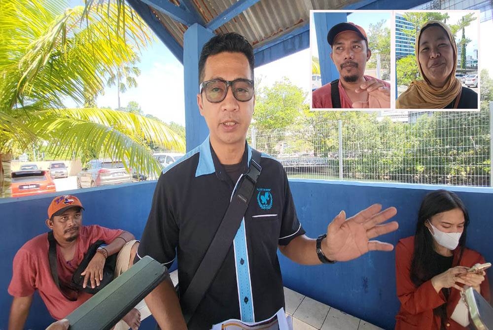 Jerry ketika hadir membantu peniaga yang membuat laporan polis di Balai Polis Karamunsing, Kota Kinabalu. (Gambar kecil: Siti Nurshrina, Mobin)