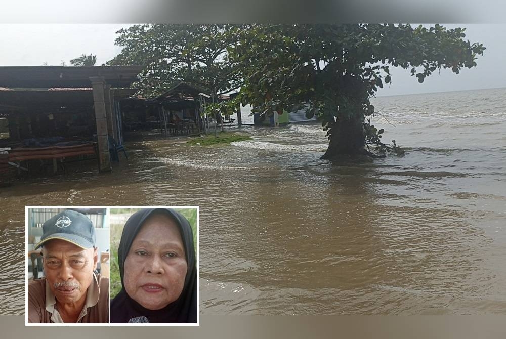 Air pasang besar landa kawasan Pantai Rekreasi Punggur,Rengit pada Khamis. (Gambar kecil: Abdullah)