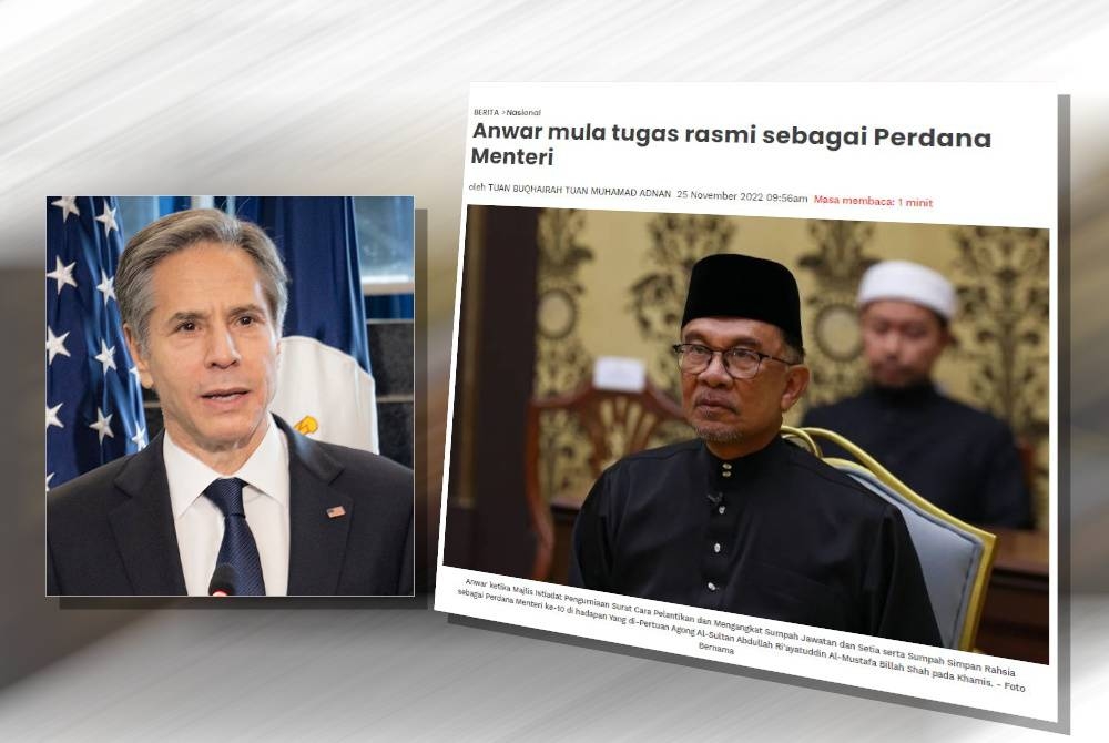 Blinken (Anwar menjalankan tugas rasminya sebagai Perdana Menteri pada Jumaat.)