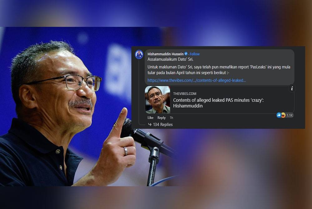 Tangkap layar komen Hishammuddin di Facebook Najib.