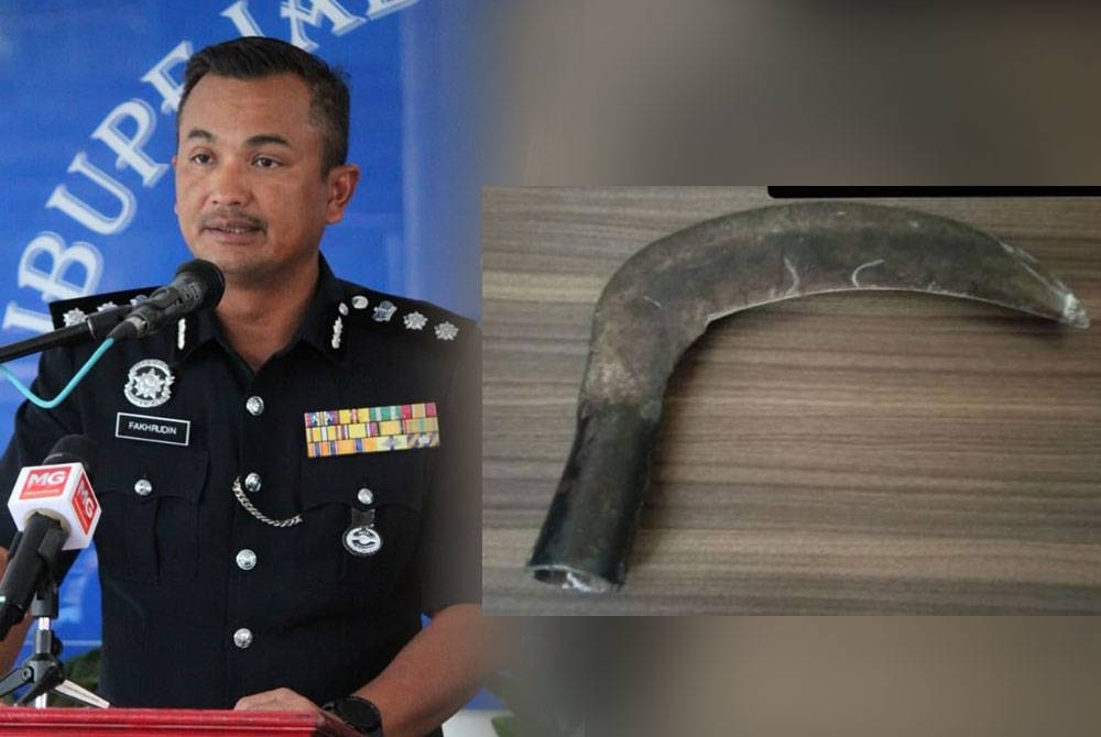 Sabit yang digunakan suspek dalam kejadian itu. -Foto: PDRM, gambar kiri: Mohamad Fakhruddin