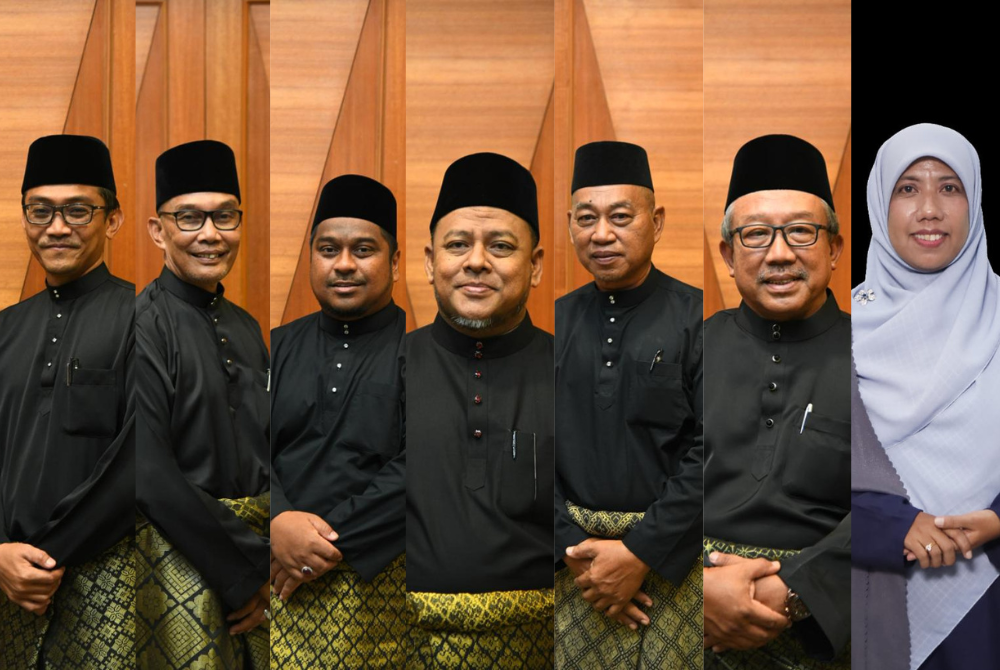 Dari kiri: Izizam, Mohd Shukri. Muhammad Azmir, Fakhrul Anwar, Razali, Megat Hashirat, dan Wan Badariah.