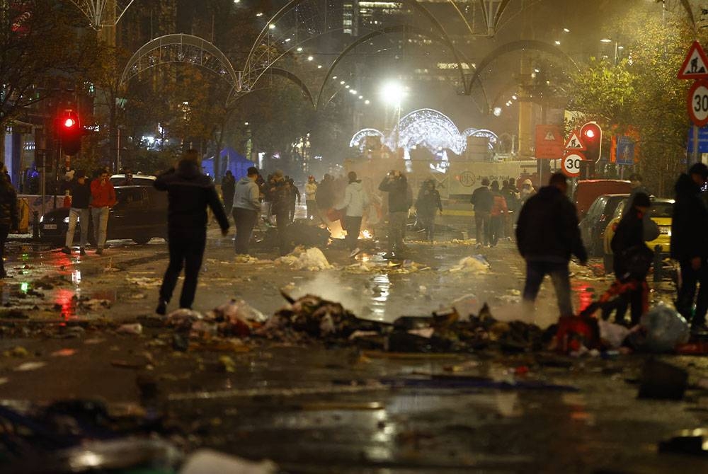 Pandangan di jalan raya Brussels selepas perlawanan Qatar 2022, Belgium menentang Maghribi di Stadium Al Thumama di Doha, Qatar. -Foto: EPA