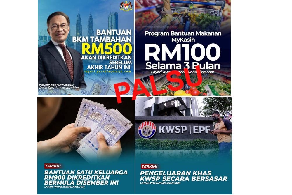 Empat poster berhubung bantuan kerajaan yang tular di media sosial.