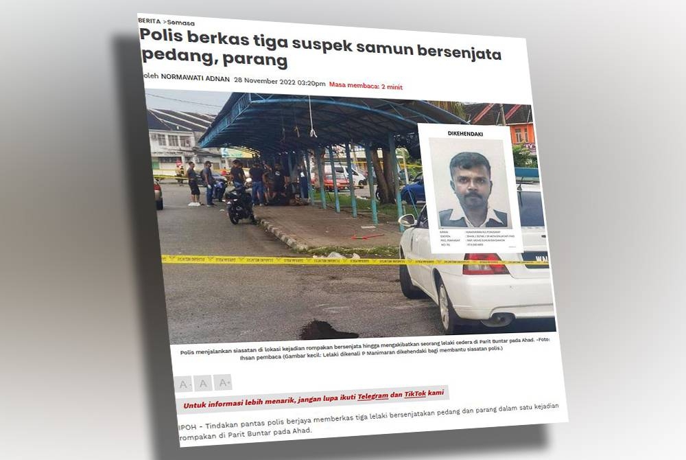 Laporan Sinar Harian pada Isnin.