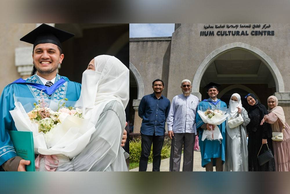 PU Riz bersama isteri, Neelofa dan ahli keluarganya pada Majlis Konvokesyen Universiti Islam Antarabangsa Malaysia (UIAM) ke-38 pada Ahad.