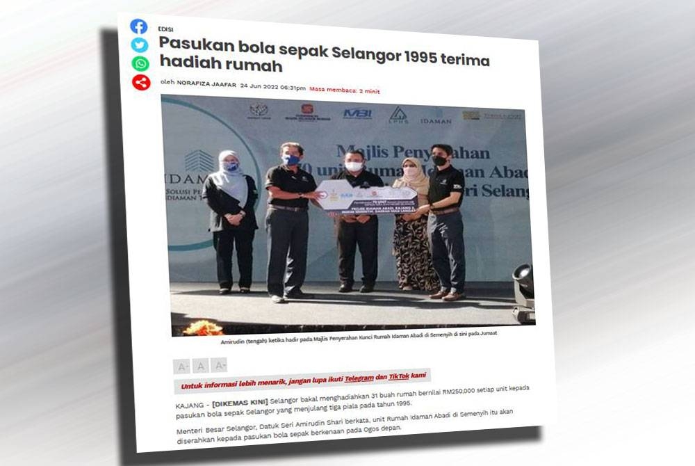 Laporan Sinar Harian 24 Jun 2022 lalu.