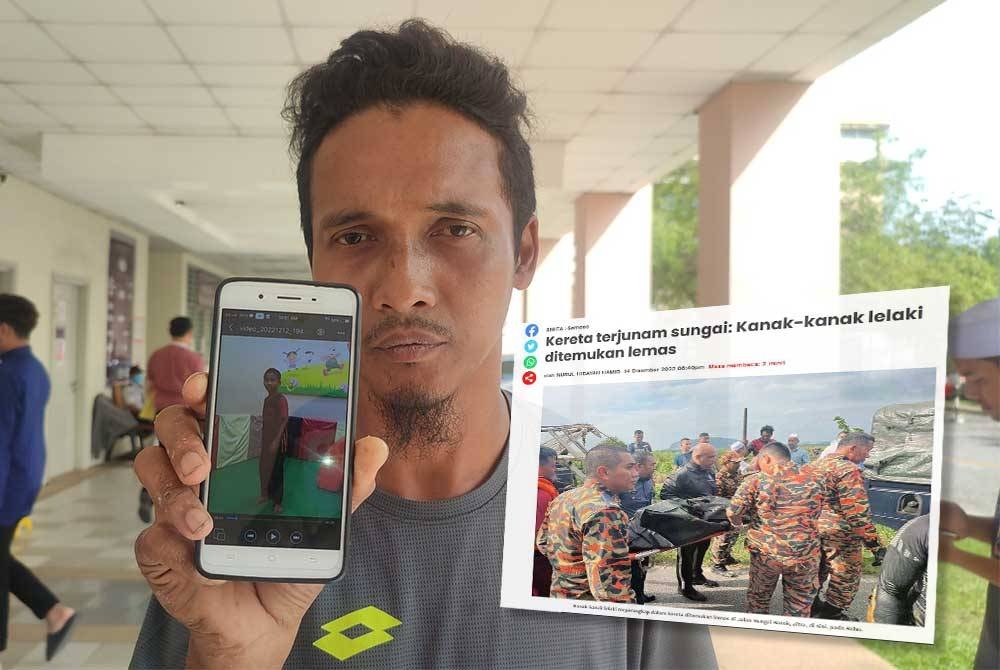 Suhaimi Hassan menunjukkan gambar arwah anak lelakinya, Muhammad Khairil Muhaimin (Gambar kecil Laporan Sinar Harian pada Rabu.)