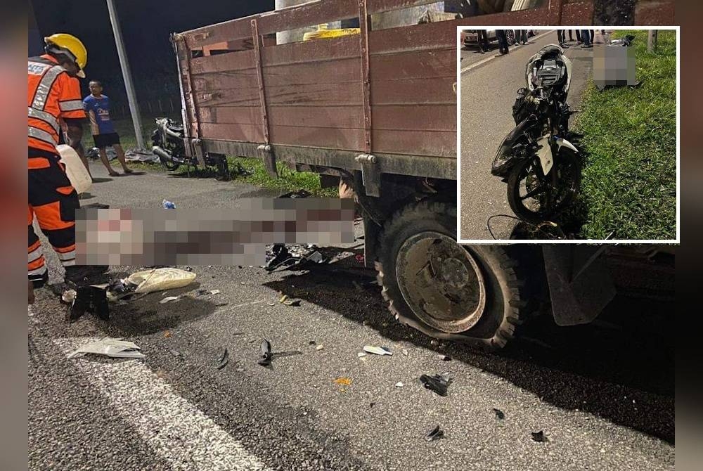 Tayar lori berkenaan pecah di bahagian belakang kanan. - Foto PDRM