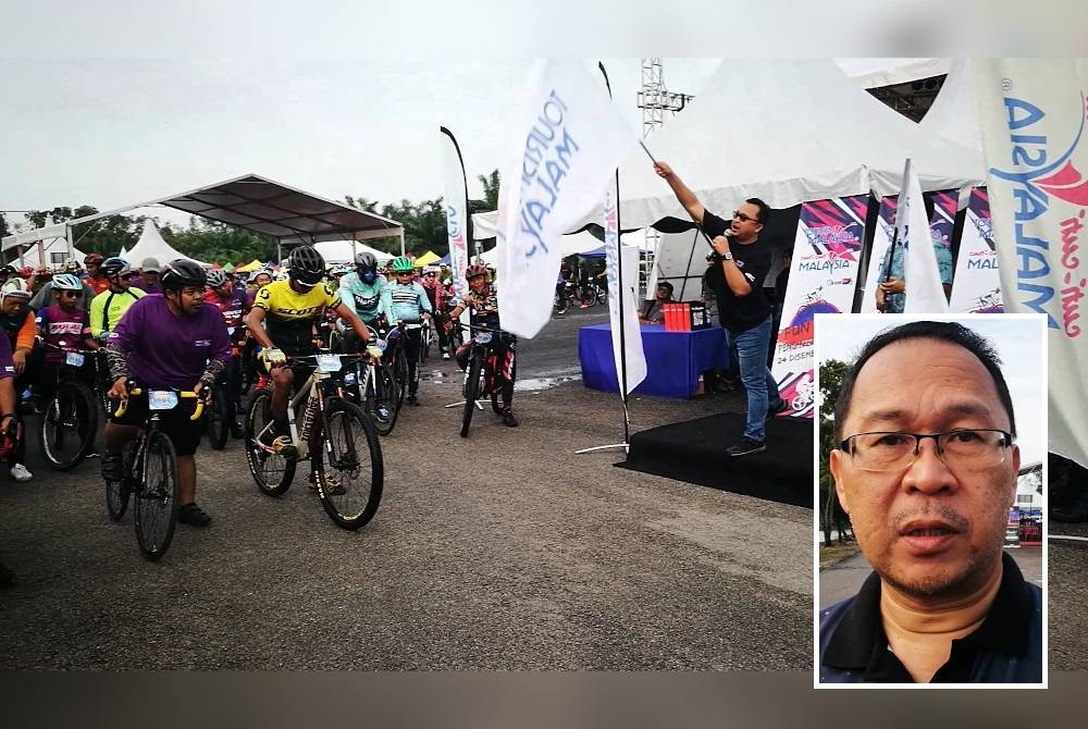 Muhammad Nasir melakukan flag-off acara Cuti-Cuti Malaysia Fun Ride sempena pesta air pasang besar berkenaan. (Gambar kecil: Afendi)