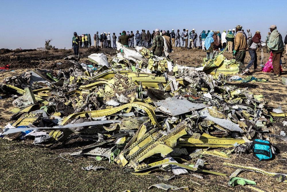 Nahas pesawat Ethiopian Airlines Boeing 737-8 Max yang mengorbankan 157 orang pada 2019. Foto AFP