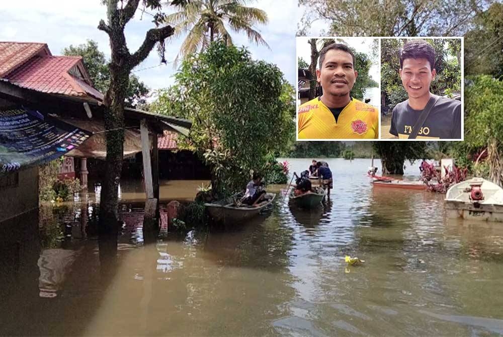 Penduduk masih menggunakan bot untuk melakukan aktiviti harian. Gambar kecil: Wan Mohamad Nasir dan Mohd Faris