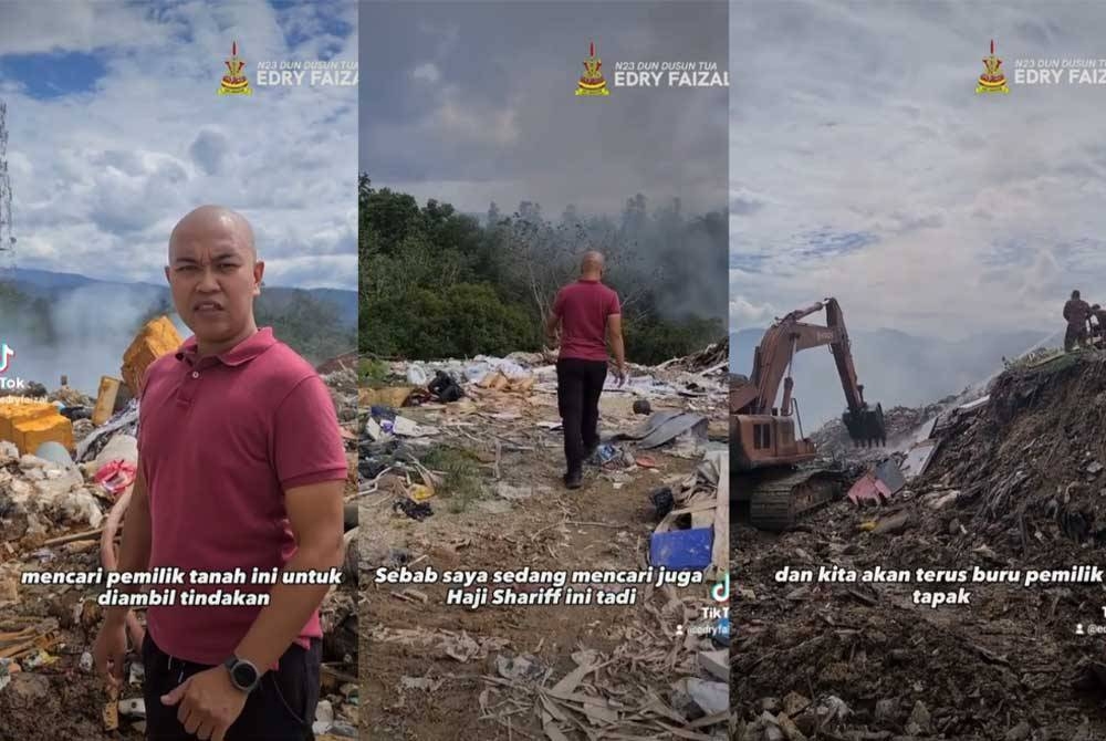 Tangkap layar hantaran video Edry Faizal yang membuat tinjauan di tapak pelupusan sampah haram berkenaan.