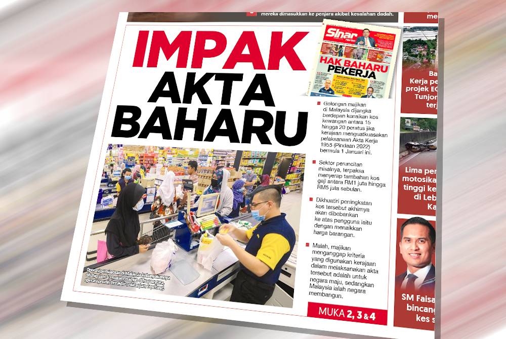 Muka depan Sinar Harian pada Rabu.