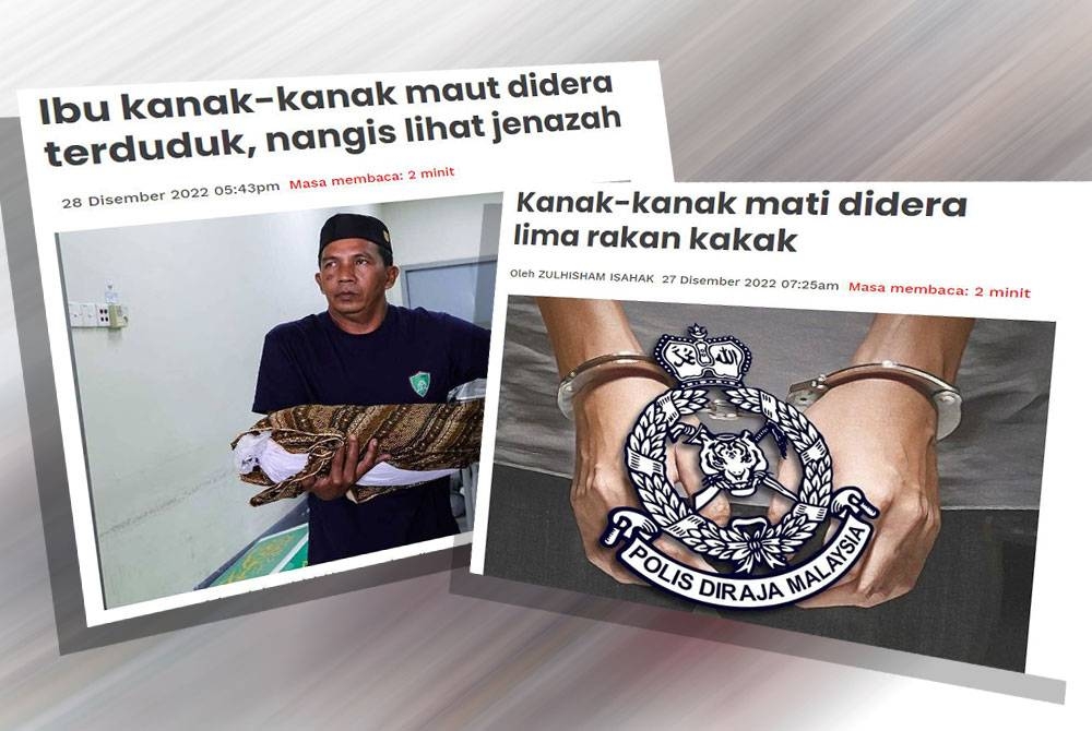 Laporan Sinar Harian mengenai kanak-kanak empat yang maut akibat didera di Senggarang, Batu Pahat.