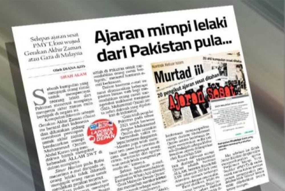 Tangkap layar laporan Sinar Harian mengenai ajaran sesat yang berlaku dalam negara sebelum ini.