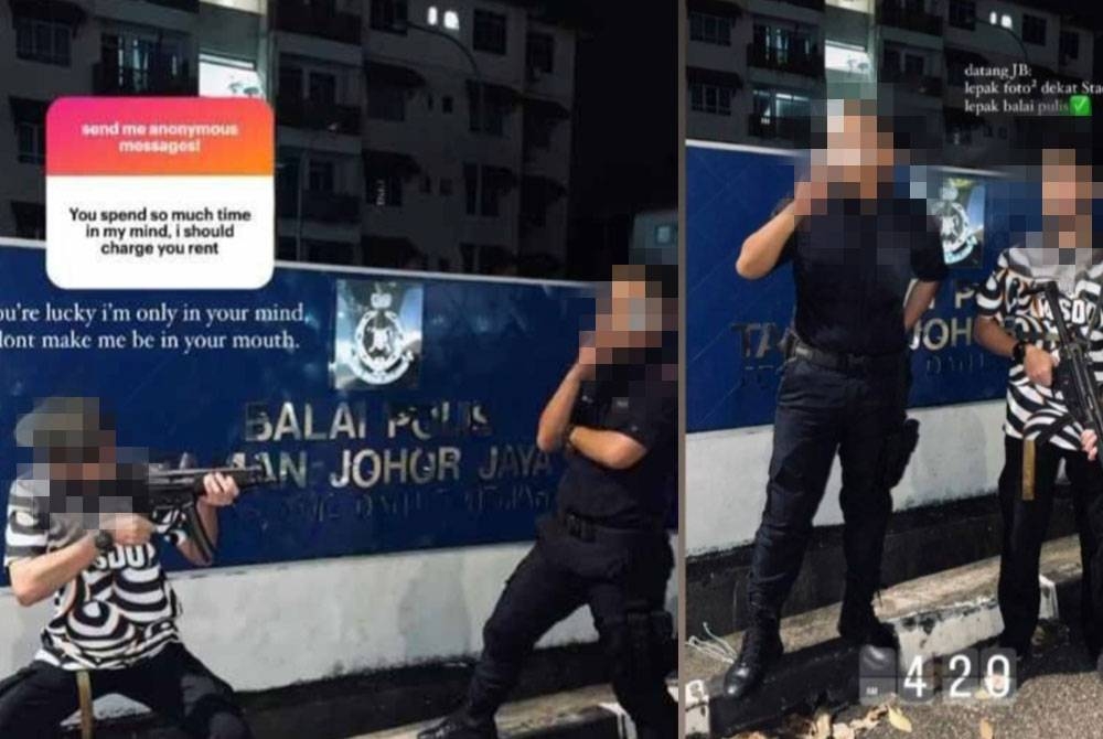 Tular foto orang awam bergambar dan memegang senjata api milik polis.