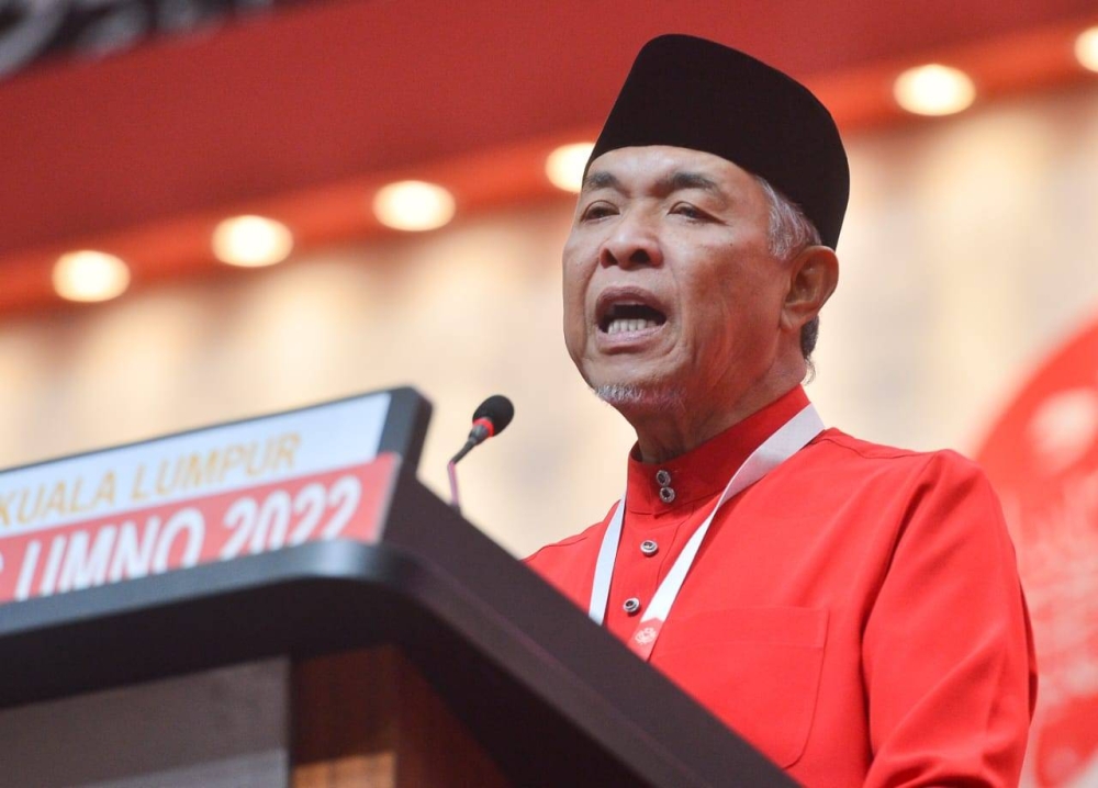 Ahmad Zahid pada Perhimpunan Agung UMNO 2022 di WTCKL.