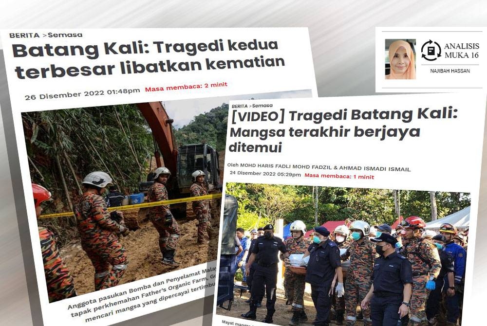 Laporan Sinar Harian mengenai tragedi tanah runtuh di Batang Kali pada Disember lalu.