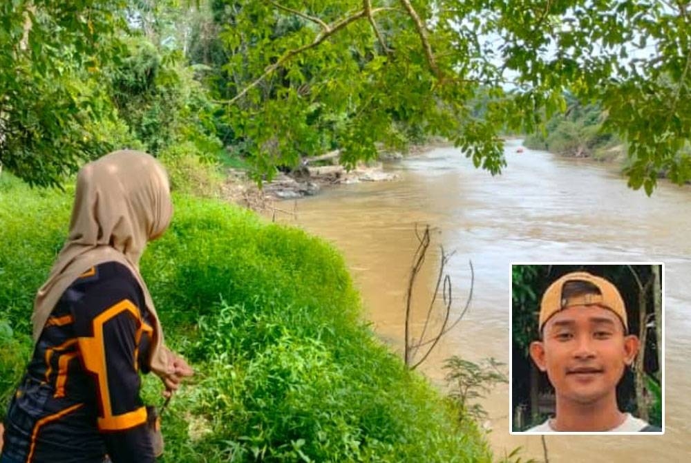 Siti Hairiah sabar menunggu ketika operasi mencari dan menyelamat adiknya, Muhammad Ikram (gambar kecil) di tempat kejadian pada Rabu.