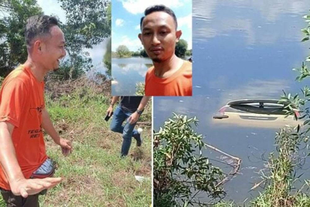 Suzaini (Gambar kecil) membantu menyelamatkan seorang mangsa kemalangan di Tasik Merdeka, Batu Pahat.