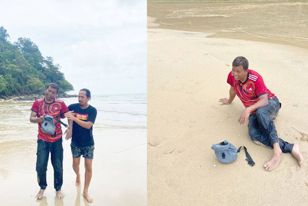 Zulfahmey diselamatkan selepas berjaya mendarat di pantai Teluk Juara pulau terbabit kira-kira jam 2.30 petang Rabu. - Foto Maritim Malaysia