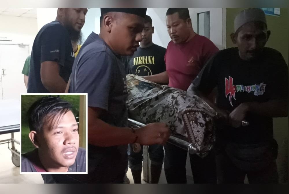 Jenazah nahas kemalangan dua kenderaan dekat Kahang dibawa keluar dari Unit Perubatan Forensik Hospital Enche&#039; Hajjah Besar Kalsom, Kluang. Gambar kecil: Mohd Arifin