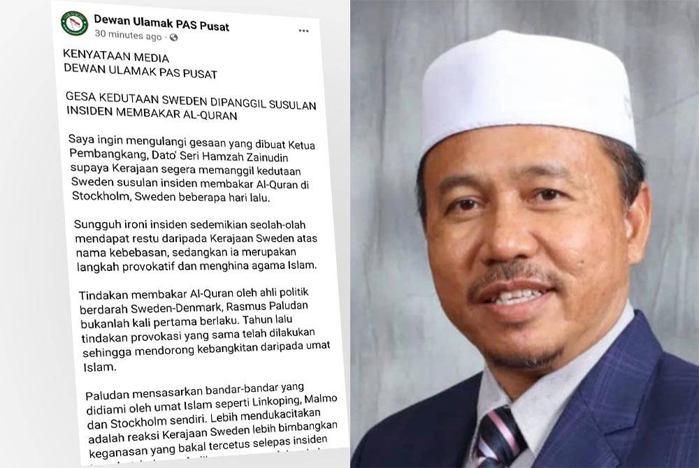 Tangkap layar kenyataan dimuat naik di Facebook Dewan Ulamak Pas Pusat. (Gambar kanan : Ahmad)