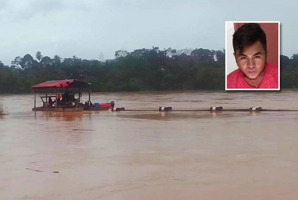 Seorang pemuda dikhuatiri lemas apabila bot yang dinaiki bersama bapa saudara dan rakan terbalik di Sungai Kelantan berhampiran Jambatan Guillemard, Machang pada Selasa. (Gambar kecil: Che Hishamuddin)