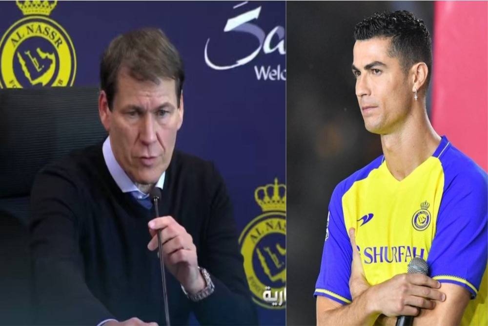 Garcia (kiri) menuding jari kepada Ronaldo yang melepaskan peluang menjaringkan gol menjadi punca Al-Nassr gagal meneruskan saingan dalam Piala Super Saudi. - Foto Agensi.