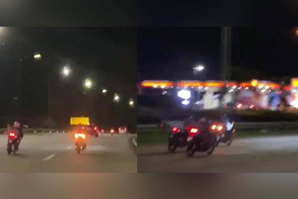 Polis mengesan penunggang motosikal melakukan aksi berbahaya di Lebuhraya Kuala Lumpur - Seremban pada Ahad.