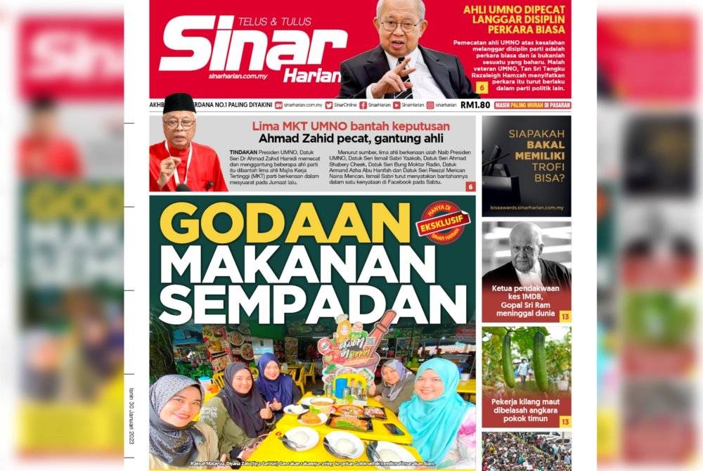 Laporan berita muka hadapan akhbar Sinar Harian.