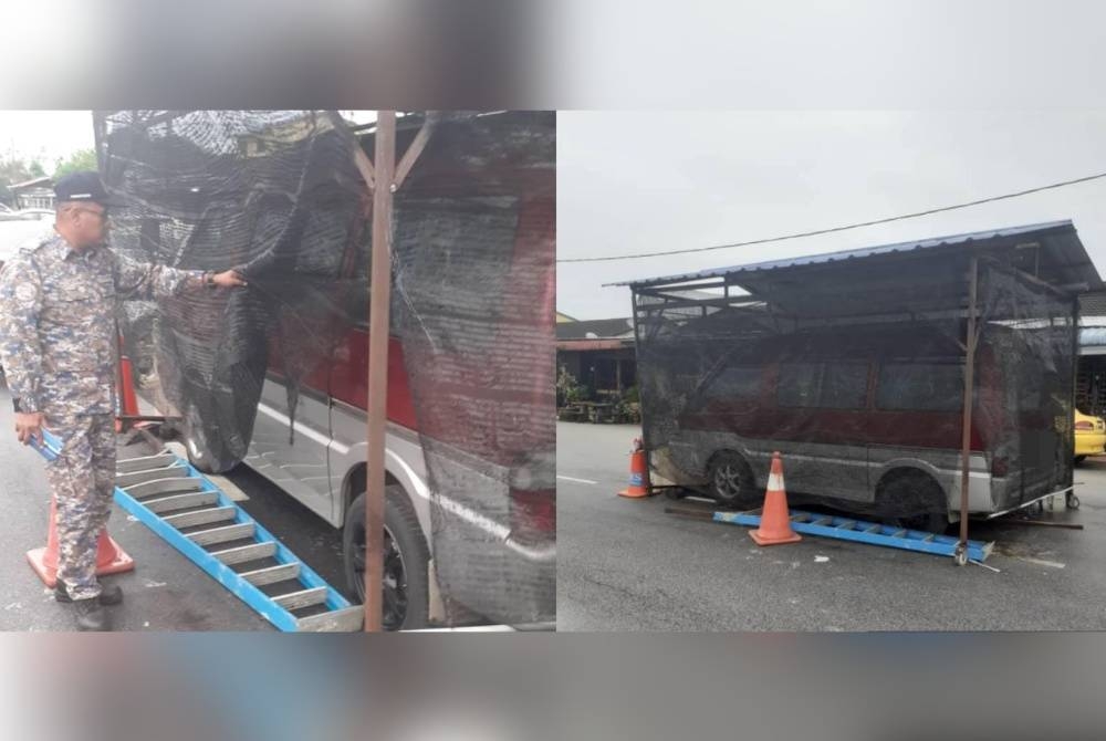 Pegawai MBK membuat pemeriksaan mendapati sebuah van di parkir di dalam sebuah bangsal di tengah jalan di taman perumahan Seri Mahkota di sini. - Foto Ihsan MBK.