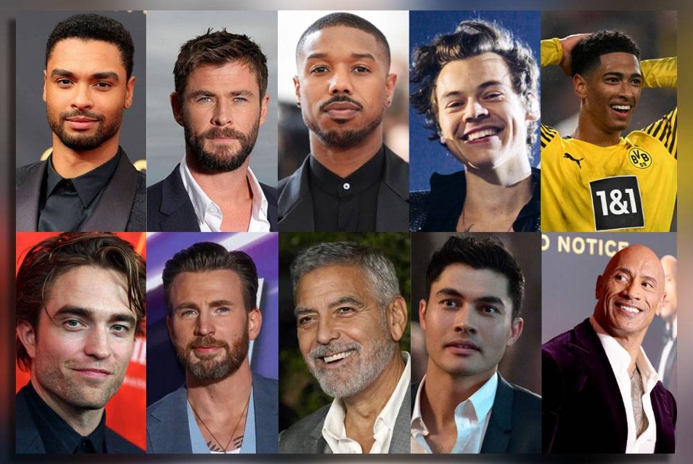 Atas dari kiri: Regé-Jean Page, Chris Hemsworth, Michael B Jordan, Harry Styles dan Jude Bellingham.
Bawah dari kiri: Robert Pattinson, Chris Evans, George Clooney, Henry Golding dan Dwayne Johnson.