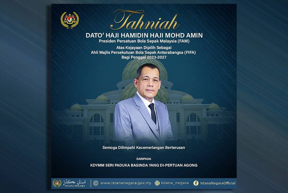 Seri Paduka menzahirkan rasa sukacita dan bangga di atas kejayaan Hamidin. - Foto FB Istana Negara