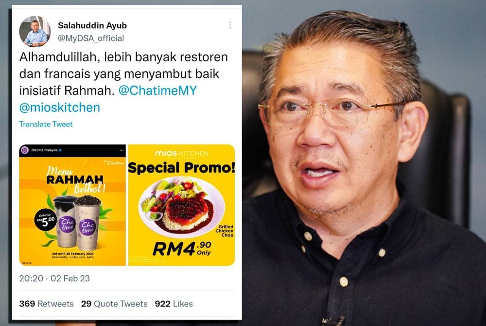 Tangkap layar ciapan Salahuddin di Twitter.