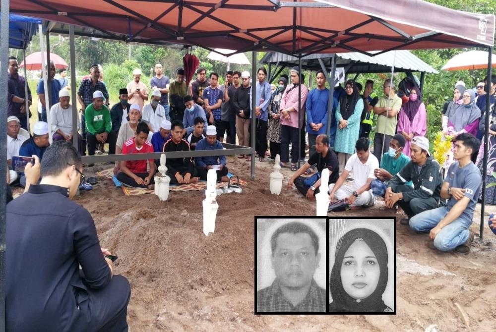 (Gambar kecil) Jenazah Allahyarham Arbain dan Rosmayati selamat dikebumikan dalam satu liang lahad di Tanah Perkuburan Islam Pengkalan Kenangan, Kampung Baru Kerteh, Kemaman pada Ahad.