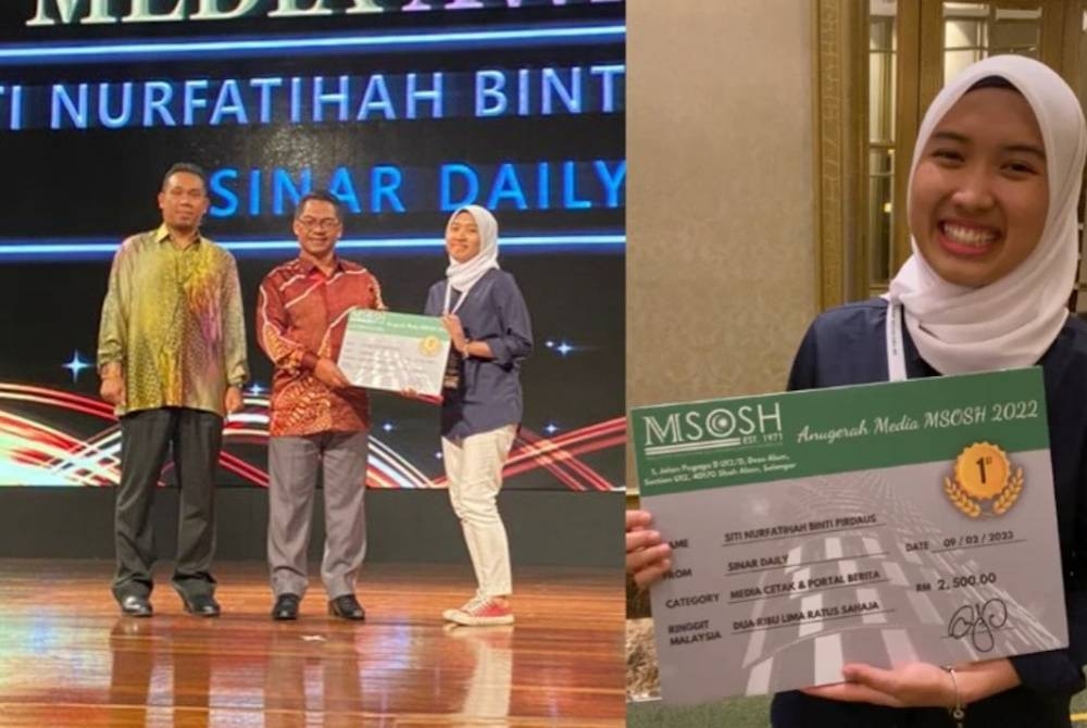 Siti Nur Fatihah Pirdaus ketika menerima anugerah. - Foto Sinar Daily