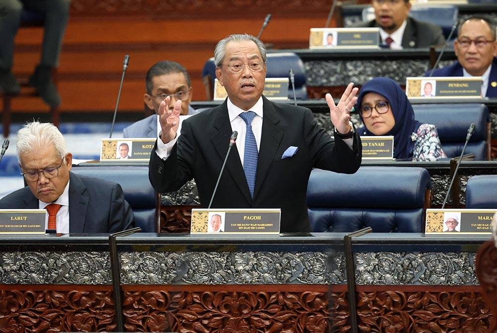 Muhyiddin ketika Mesyuarat Pertama Penggal Kedua Majlis Parlimen ke-15 Dewan Rakyat di Bangunan Parlimen pada Rabu. - Foto: Bernama