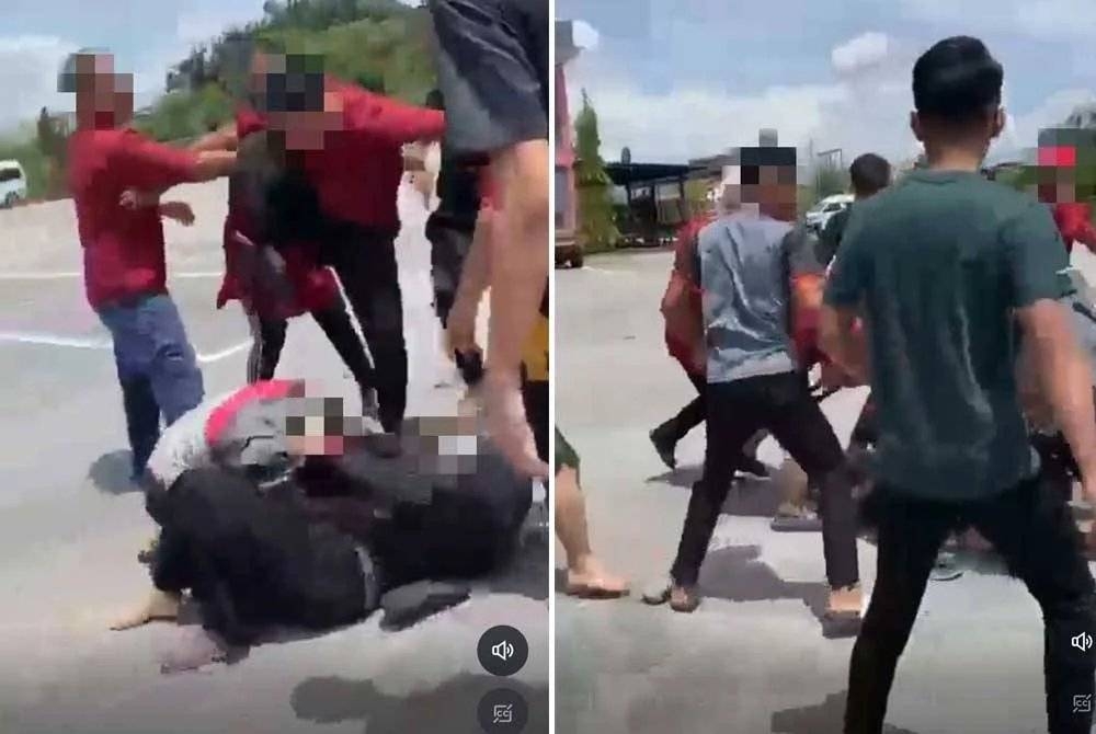 Tangkap layar video tular kejadian pergaduhan di sebuah inap desa di Batu Pahat.