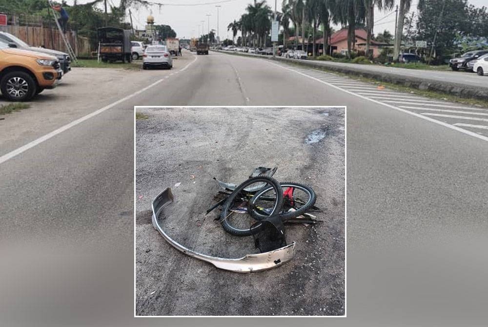 Kemalangan berlaku di Batu 1 Jalan Kapar di sini pada Selasa. Keadaan basikal milik mangsa rosak akibat kemalangan.