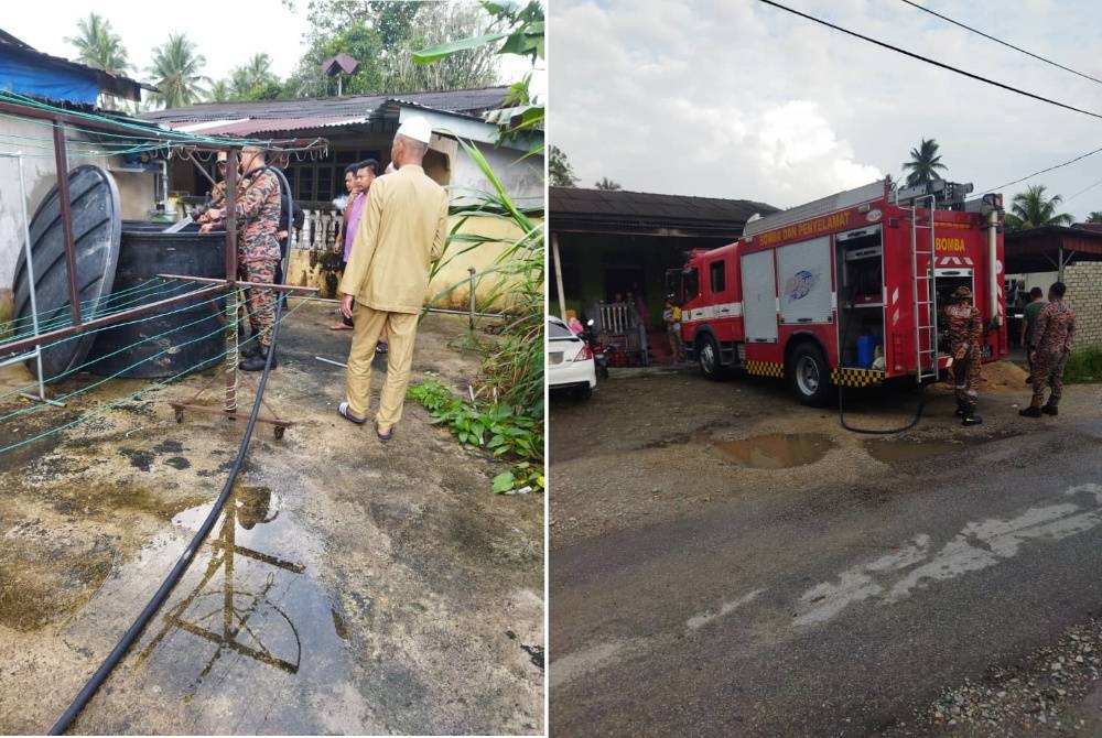 Anggota bomba mengisi 1,500 gelen air dalam tangki untuk proses memandikan jenazah. - Foto Ihsan Bomba