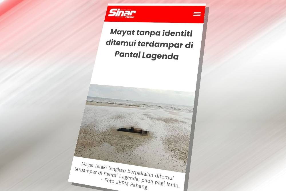 Mayat yang terdampar di Pantai Lagenda telah dikenal pasti oleh polis