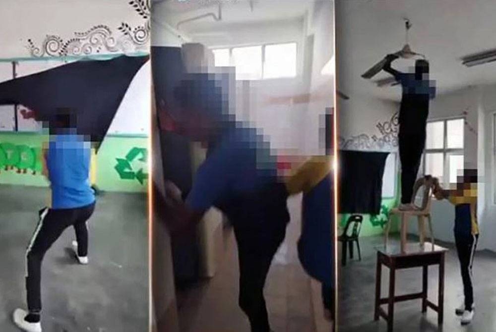 Tangkap layar video aksi sekumpulan pelajar yang merosakkan harta benda sekolah tanpa rasa bersalah dan ia berlaku di sebuah sekolah menengah di Seberang Perai Selatan.