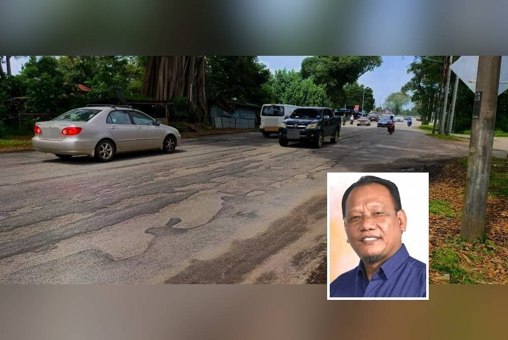 Jalan Kuantan-Kemaman berhampiran simpang Pasar Beserah antara jalan yang perlu dibaiki segera oleh JKR Kuantan. Gambar kecil: Andansura